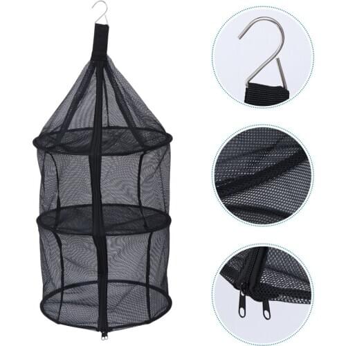 Multi-Layer Drying Net Basket Dryer Net Hanging Cage Storage Bag (Black)