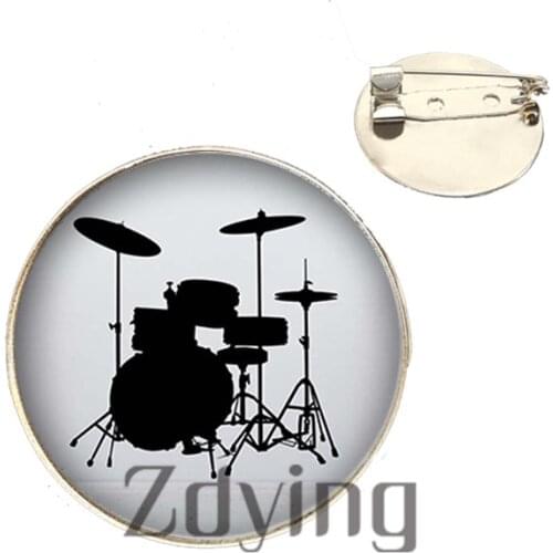 Zdying Fashion Drum Set Silhouette Brooch Glass Cabochon Dome Badge Brooches Metal Pins Accessories For Bag Clothes Hat TR023