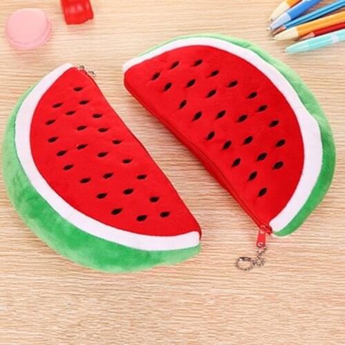 1pc Fashion Cute Watermelon Fruit Velvet Wallet Pencil Case Pen Bags Purse Plush Toy Stationery Woman Make Up Cosmetic Handbag