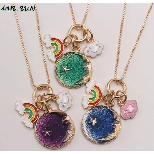 MHS.SUN Charming Moon Starry Sky Pendants Necklace For Kids/Girls/Child Long Chain Necklace Adorable Jewelry Colorful