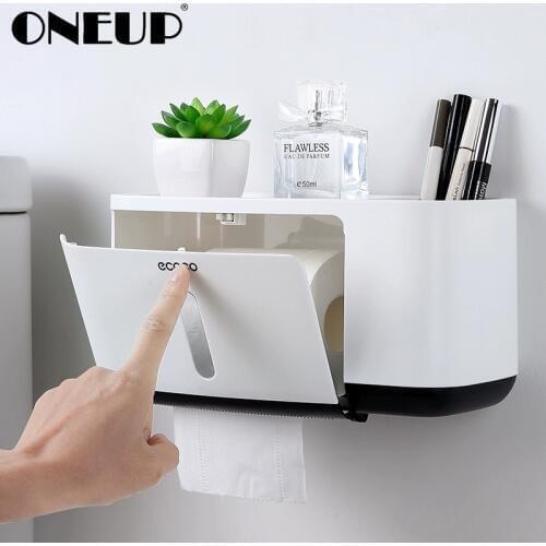 ONEUP Wall-mounted Toilet Paper Holder Bathroom Waterproof Tissue Box Home Storage Rack Portable Toilet Paper Holder