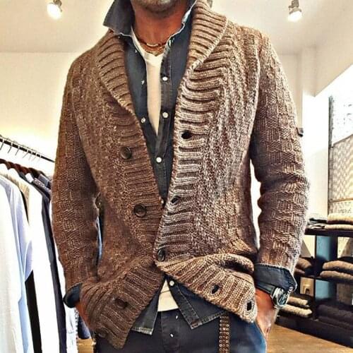 Autumn and Winter Long Sleeve Cardigan Sweater Thickened Solid Color Lapel Coat Mens Sweater Coat Size 5XL