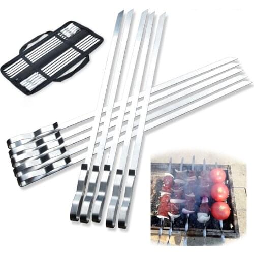 10x Stainless Steel Barbecue Sticks Skewer BBQ Meat Kebab Needle Sticks 42cm