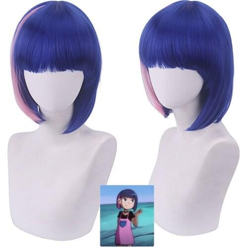 Coke Wig Mixed Blue Hair Wig Anime Assassins Scissor Seve Cosplay Hair Synthetic Cosplay Wig 35cm