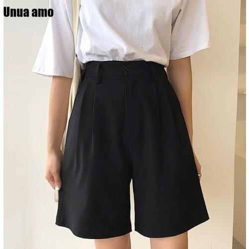 Unua amo Summer Black Suit Shorts Women Korean Style Casual Fashion Knee Length Wide Leg High Waist Shorts Female