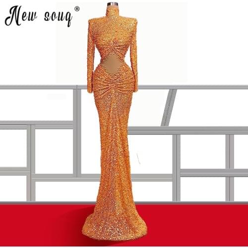 See Through High Neck Evening Dress Pealrs Beads Crystal Party Gowns Mermaid Prom Dresses Robe De Soiree Vestido Custom Made