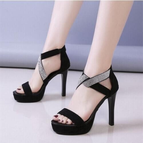 2019 New Summer High Heeled Sandals Women Shoes Cross Leather Platform Sandals Roman Ladies Shoes Gladiator Fine Heel Pumps