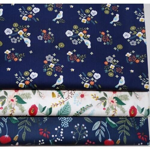 Plant Flower Bird Printed Cotton Twill Cloth Bedding Dress Bag Hat Handmade DIY Material Home Textile Decoration Fabrics
