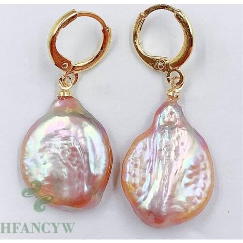 20x16mm Pink Baroque Pearl Earring 18k Circle Ear Stud Wedding Dangle Gift Jewelry Classic Mesmerizing Fashion Natural