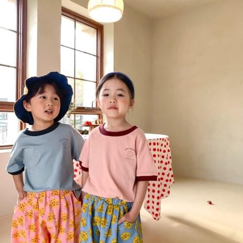 Unise chidlren cute solid color short sleeve T shirts boys and girls loose casual Tees