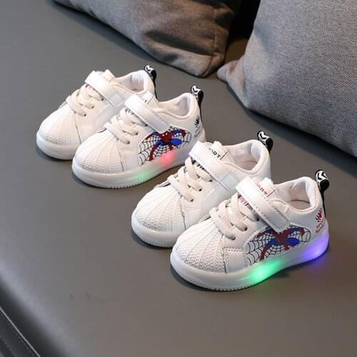 Disney cartoon childrens spiderman boy girl baby non-slip soft sole casual shoes sports light shoes LED