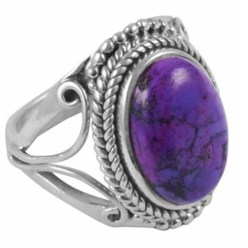 Turkish Handmade Jewelry Purple Turquoise Ring Retro Large Stone Rings Wedding Engagement Party Ring New Design