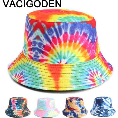 VACIGODEN Women Fashion Reversible Tie Dyeing Printed Bucket Hat Mixed Colors Sunbonnet Fedoras Outdoor Chapeau Fisherman Caps