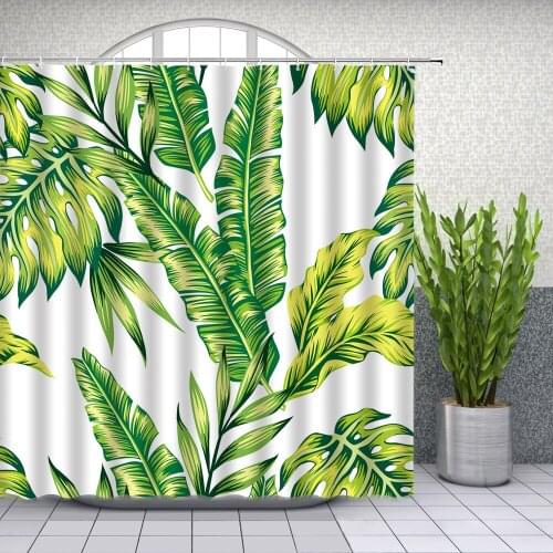 Green Leaves Shower Curtains Bathroom Decor Tropical Plants Banana Leaf Home Bath Bathtub Waterproof Shading Curtain Set Cheap