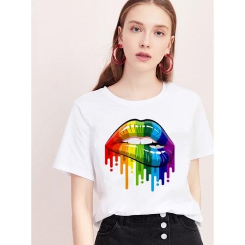 New summer fashion T shirt Women Sexy Lips Printed Casual Tshirt O neck Short Sleeve T shirt White Tops