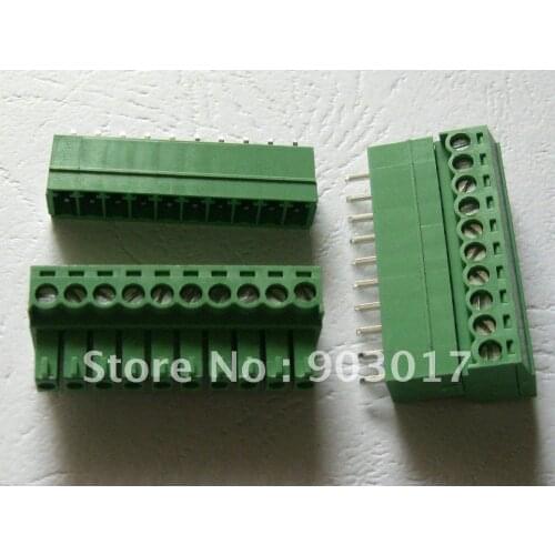 100 pcs Straight 10pin/way Pitch 3.5mm Screw Terminal Block Connector Green Color Pluggable Type with pin