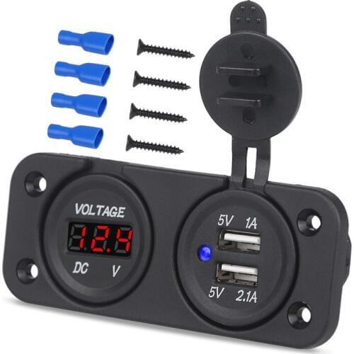 Auto Boat Motorcycle Dual USB Socket Charger Car Voltage USB Dual Socket Adapter With Voltmeter Panel 2 In 1 12V Waterproof