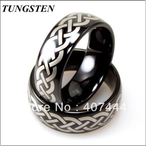2013 New Arrival 8mm Tungsten Black Color Ring with Laser Woven Design Wholesale 10 pieces /lot Free Shipping