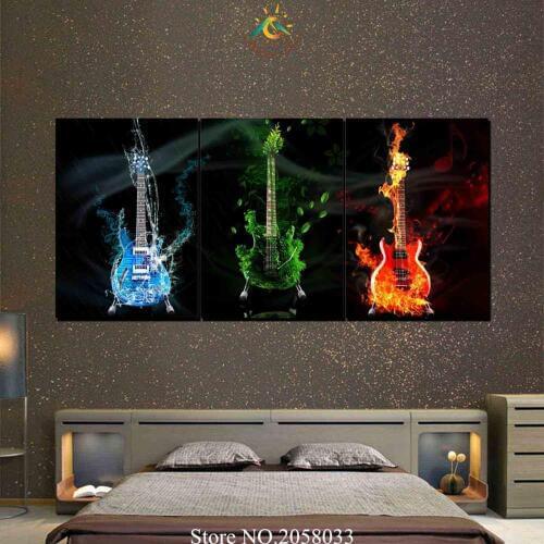 3 or 5 Pieces Earth Water and Fire Guitars Modern Wall Art Canvas Printed Painting HD Prints Poster Wall Pictures for Home Decor