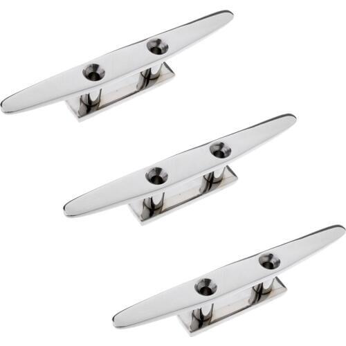 3 Pieces 8" 316 Stainless Steel Marine Boat Flat Top Low Cleat Rope Tie
