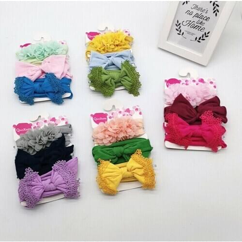 2019 Brand New Fashion 3PCS Kids Toddler Girl Baby Solid Headband Lace Bow Flower Hair Band Accessories