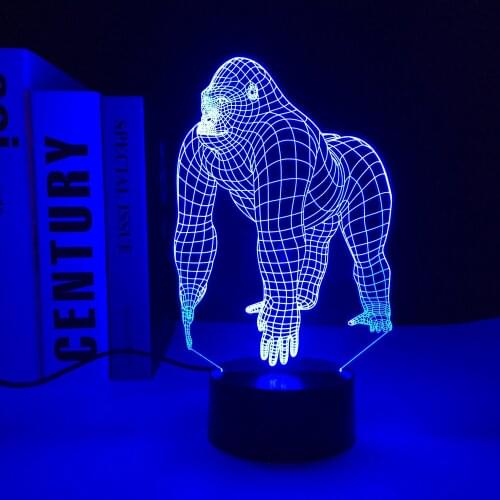 Gorilla Animal Orangutan Chimpanzee 3D LED Lamp Birthday Gift 7 Colors Changing Mood Illusion Table Lmap Room Decor Night Light
