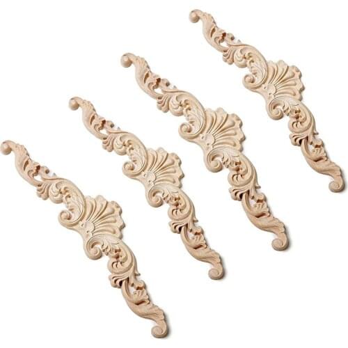 4PCS Wood Carved Onlay Applique Craft Unpainted Decal Door Corner Home Frame Decor Cabinet Bed Furniture Decoration
