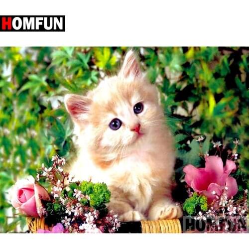 HOMFUN Full Square/Round Drill 5D DIY Diamond Painting "Animal cat flower" Embroidery Cross Stitch 3D Home Decor A10988