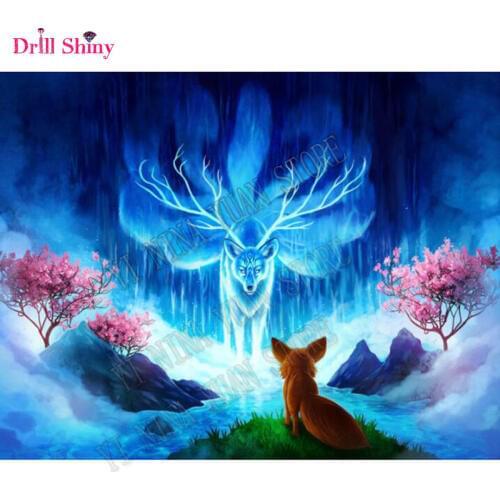 New 5D Diy full square drill Diamond Painting Blue Light Fox wall sticker Diamond embroidery Rhinestones cross stitch Decor gift