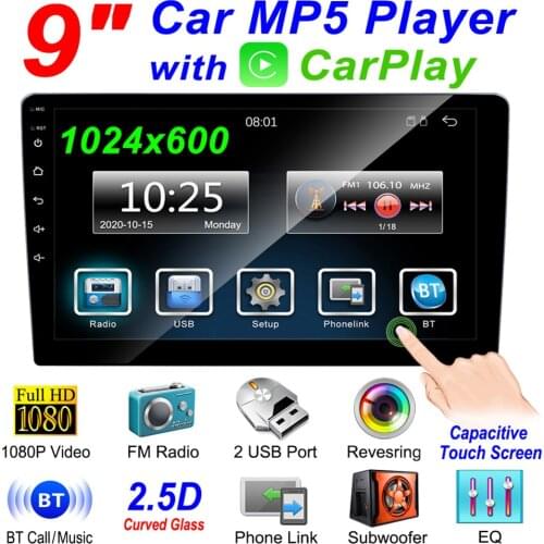 2 DIN Car Stereo Bluetooth Video Player 9 inch Touch Screen FM Radio USB MP3 MP4 Media Receiver for CarPlay Support Rear Camera