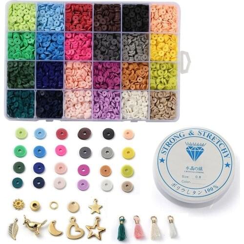 24 Color/Box Polymer Clay Beads 6mm for DIY Bracelet Earring Necklace jewelry Making Kits With Charms Clasps Wire Accessories