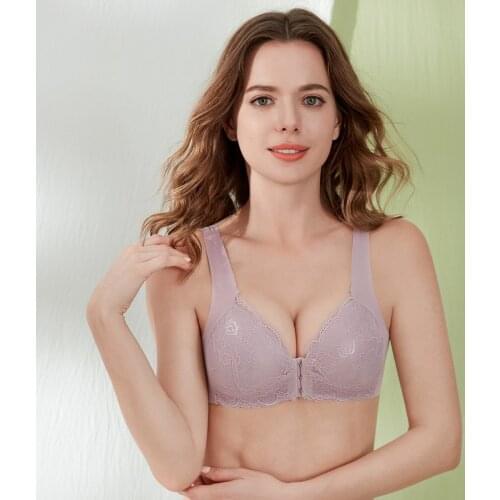 Women Bra Sexy Lace Front Button Gathered Bras Thin Sleeveless Vest Female Lingerie Backless Bras Plus Large Big Size Ladies