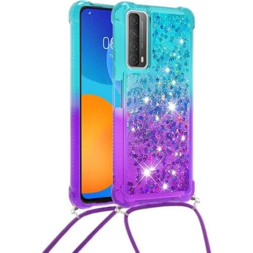 Quicksand Case For Huawei P Smart 2021 P40 Pro Plus Mate 30 Lite Crossbody Strap Shockproof Cover Lanyard Necklace Glitter