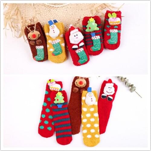 Kids Adult Christmas Socks Thick Warm Coral Fleece Anti-slip Floor Socks 3D Cartoon Santa Claus Snowman Rabbit Home Socks