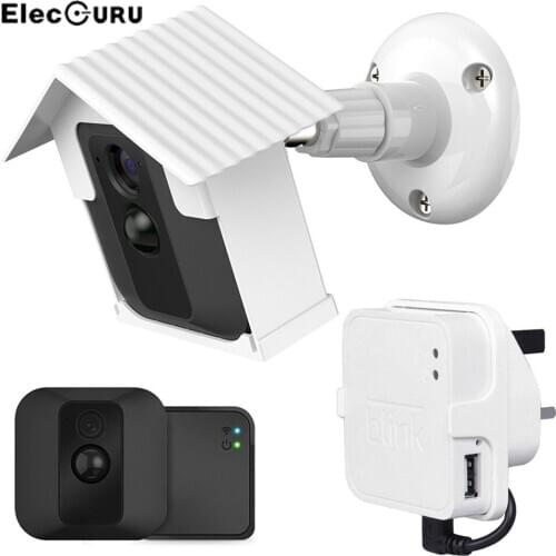 For Blink XT Camera Waterproof Wall Mount Bracket with Protective Case Rainproof UV-proof 360 Degree Swivel(UK Plug Version)