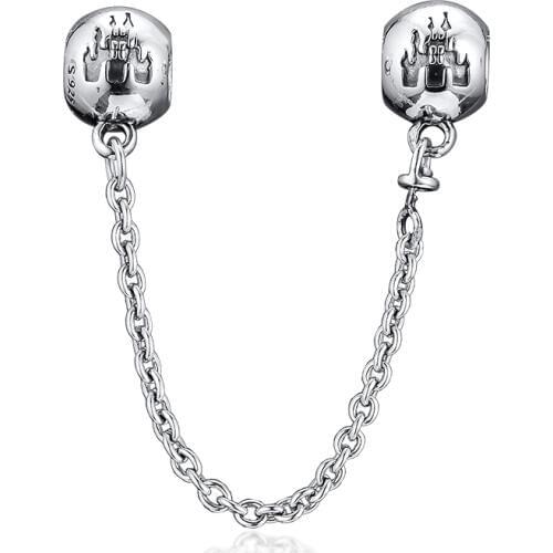 Fantasyland Castle Safety Chain Fits For Woman DIY Jewelry Bracelets & Bangle Charms 925 Original Silver Beads