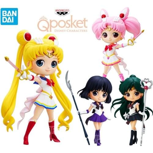 BANDAI Sailor Moon Figure Qposket Chibiusa Sailor Saturn Theater Version 14-15Cm PVC Action Figurine Model Toys for Girls Gift