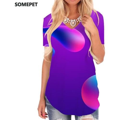 SOMEPET Colorful T Shirt Women Pattern Tshirts Printed Abstract Funny T shirts Novel V-neck Tshirt Womens Clothing Punk Rock