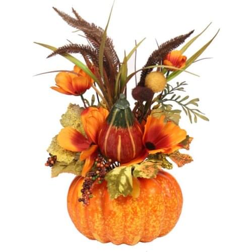 Simulated Halloween Pumpkin Maple Leaf Ornament Potted Plant Autumn Harvest Thanksgiving Tabletop Decor Props Miniatures