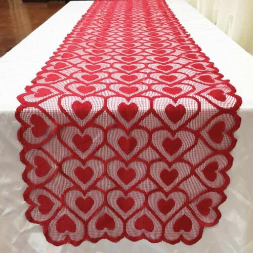 Valentines Day Red Poinsettia Lace Fabric Tablecloth Heart Shaped Lace Table Runners Love Table Flag Wedding Party Decoration