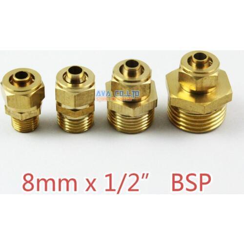 5 Pieces 8mm x 1/2" BSP Brass Straight Male Pneumatic Pipe Hose Quick Coupler Connector Coupling Fitting