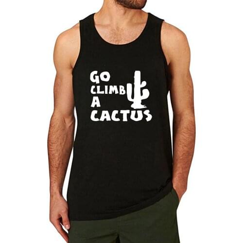 Lyprerazy Mens GO CLIMB A CACTUS Workout Gym Funny Printed Tank Top