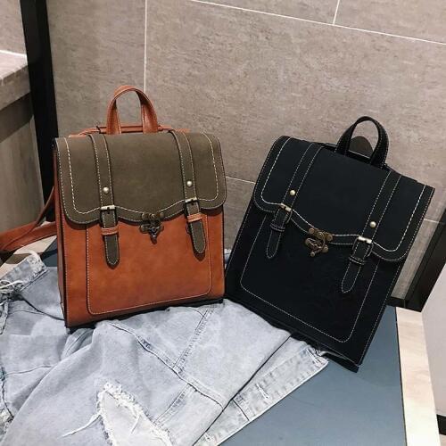 Multifunction School Bags For Teenage Girls Vintage Women Backpack Leather Female Black Bag Lady Mochila Feminina Bagpack