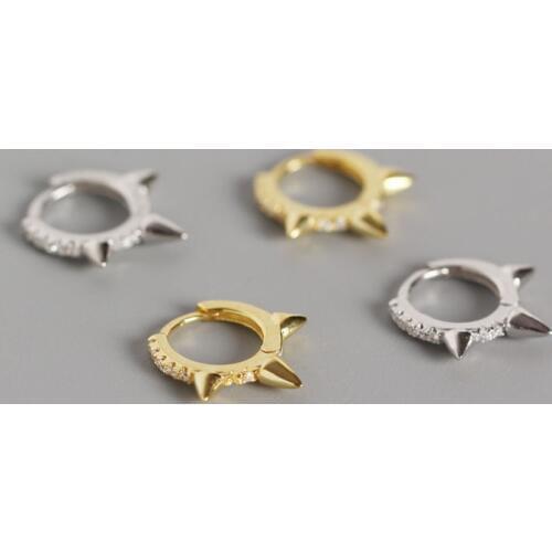 DIAMETER 12MM 1pair PUNK 100% Authentic 925 Sterling silver White/gold cz set cone Geometric Hoop Huggie Earrings jEWELRY TLE535