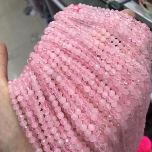 Natural Stone Rose Quartzs Beaded 4mm Small Faceted Loose Beads for Making Jewelry Necklace DIY Bracelet Accessories