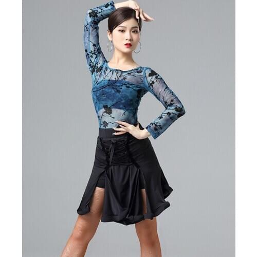 New Latin Dance Costume WomenS Flocking Top Fringe Dance Skirt Performance Dance Dress Competition Dance Clothes Modern DB1341