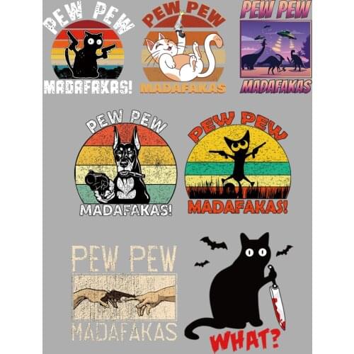 New design PEW PEW CAT iron on patches for clothing applique thermo-stickers for children patch thermocollant