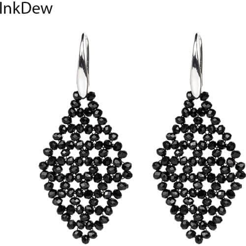 INKDEW New Design Rhombus Shape Drop Earrings Beads Handmade Crystal Earrings for Women Big Earrings Long Earrings boho