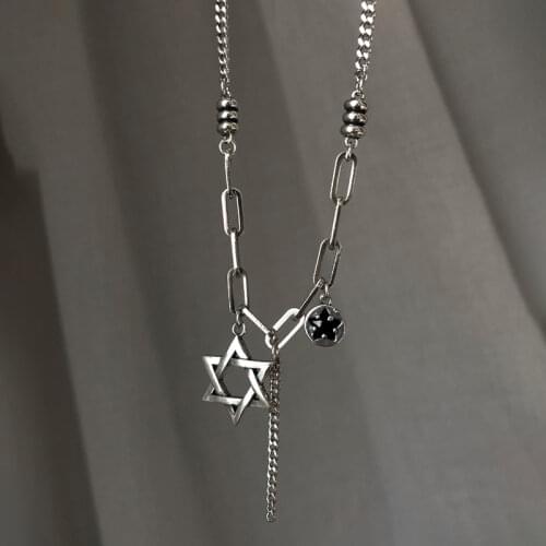 925 Sterling Silver Pentagram Thick Chain Thai Silver Necklace For Women Girl Tassel Chain Party Jewelry Gifts Wholesale S-N646