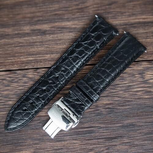 21mm Universal Genuine Crocodile Leather Watch Strap Metal Stainless Steel Butterfly Buckle Alligator Leather Band 11 Cm* 7.5cm